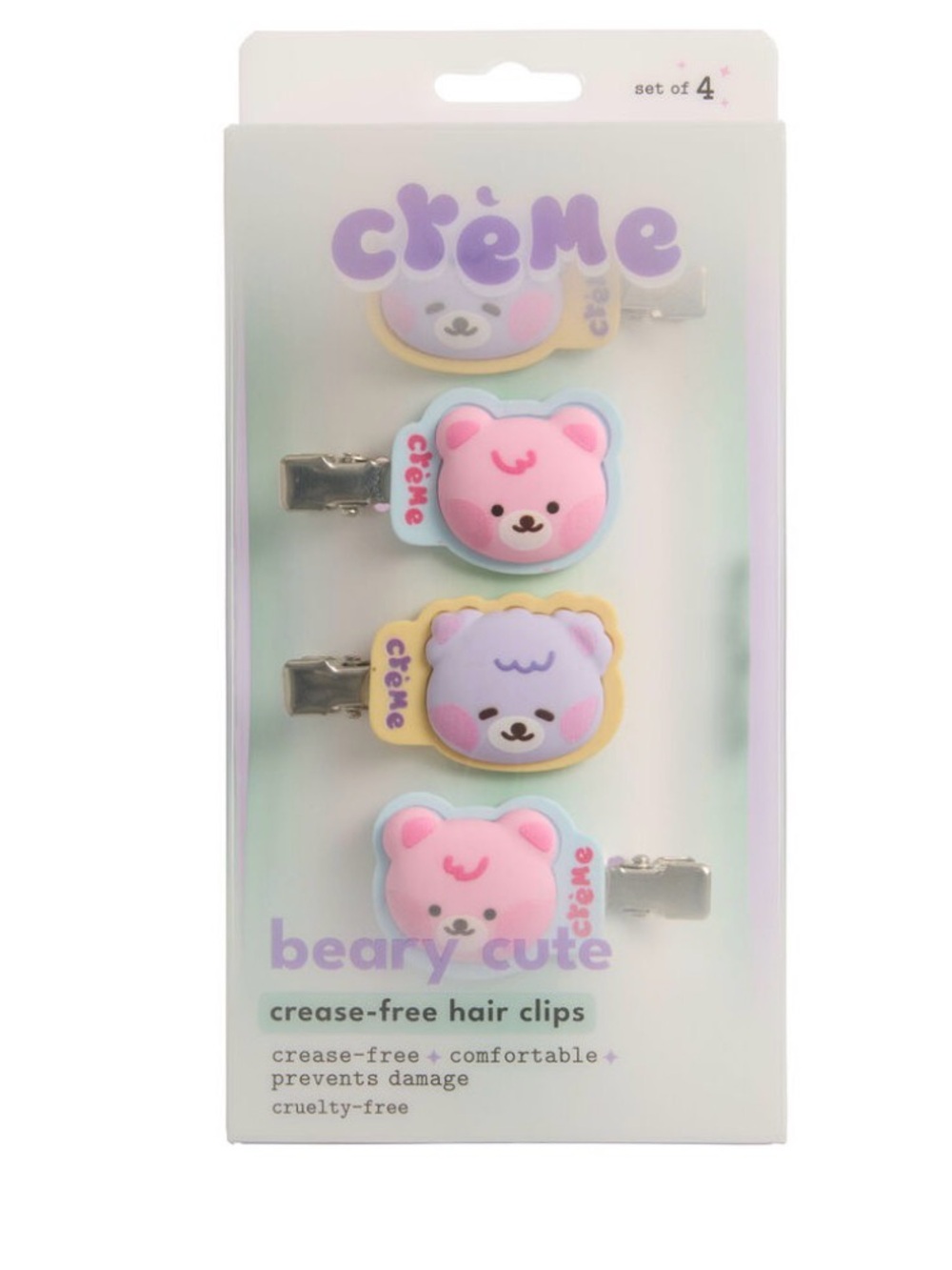 Crème Beary Cute Kids Hair Clips - Pink & Lavender (Set of 4)